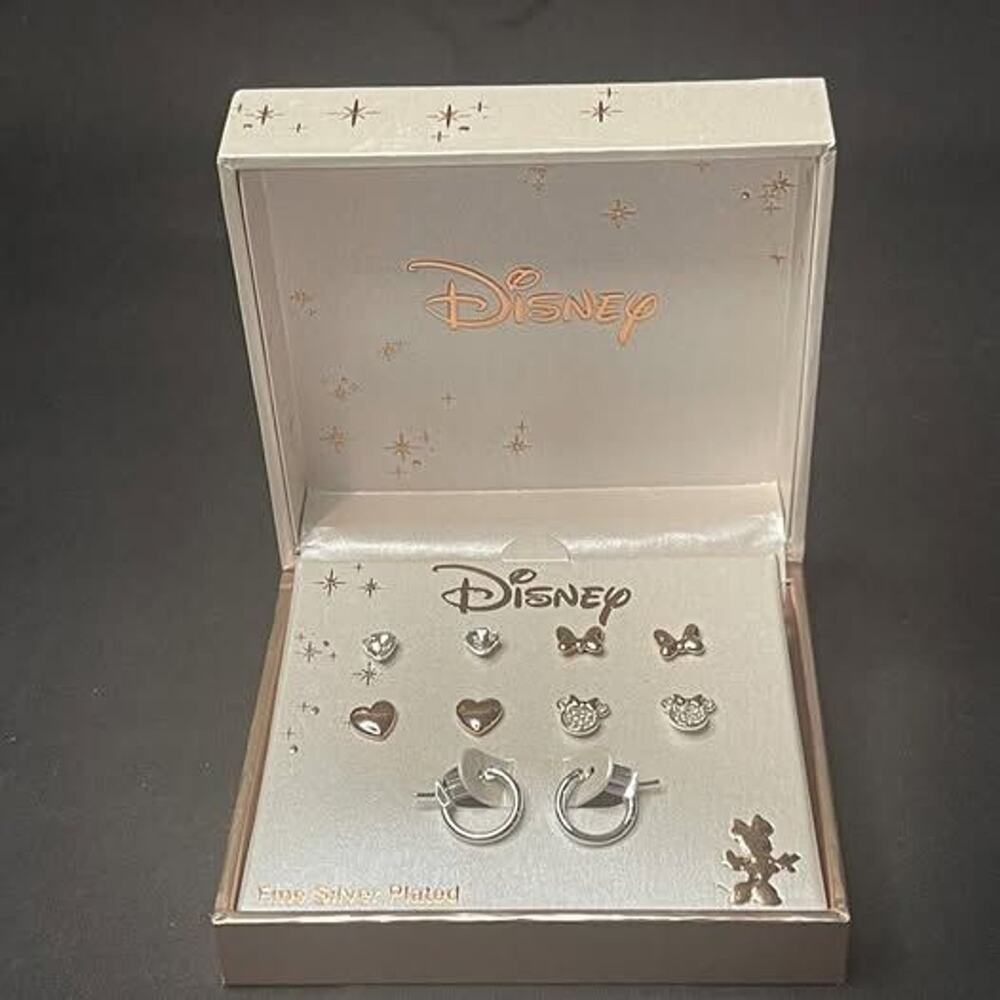 Disney LA Rocks Earrings Minnie Mouse Set Silver Rose Gold Crystal Studs